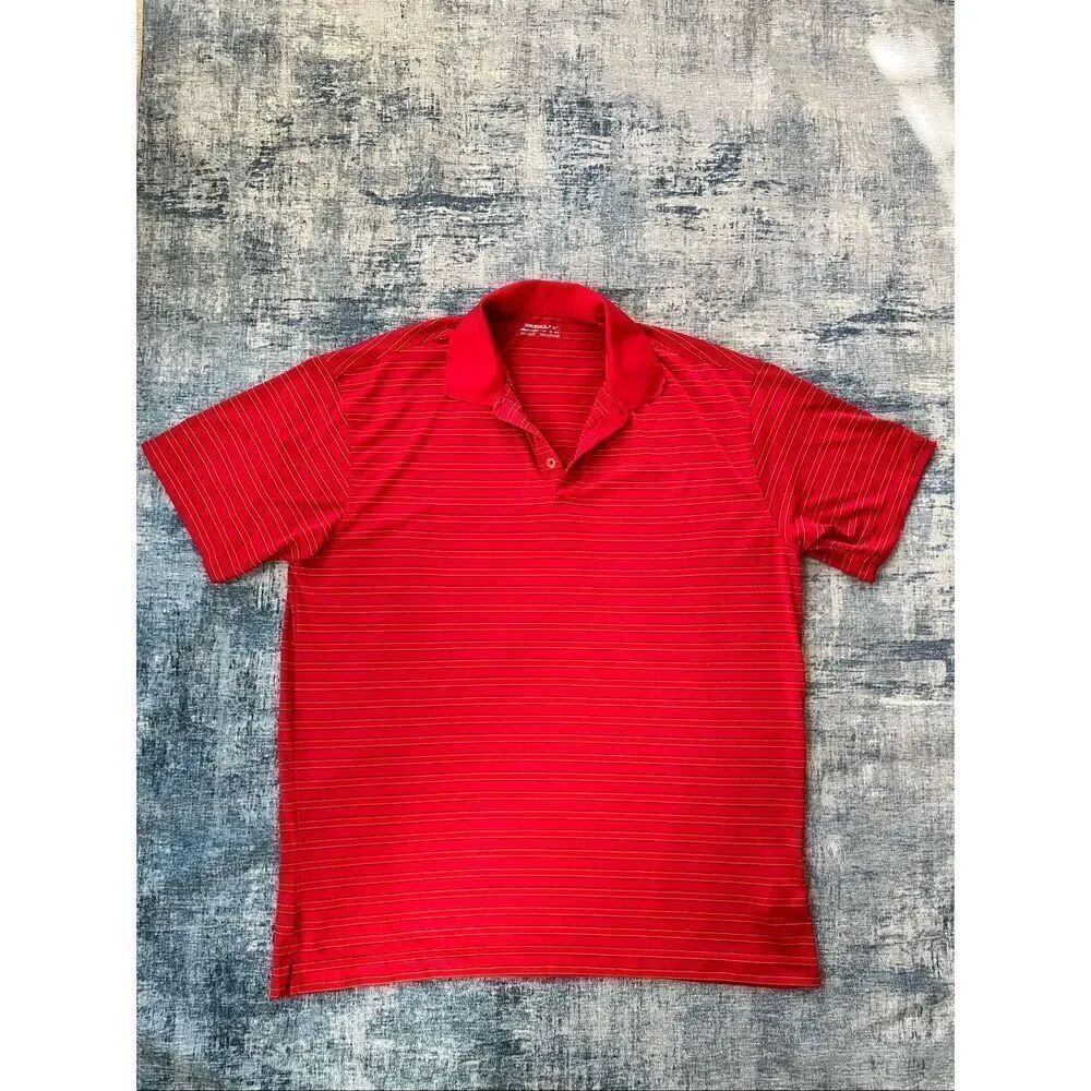 Nike Golf Red Orange Black Stripe Polo Tee Men's XXL